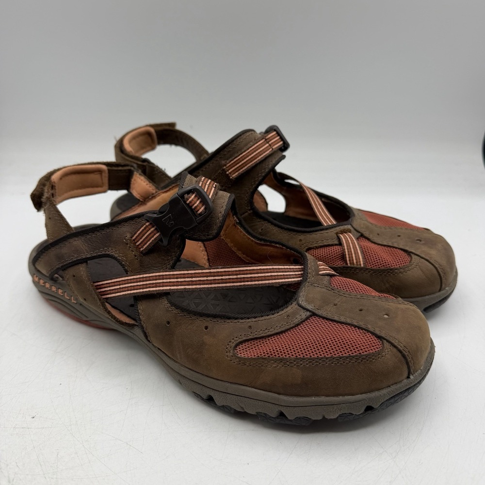 Merrell Cambrian Emme Sandals Womens 9 Brown Orange Hiking Shoes Leather J85392